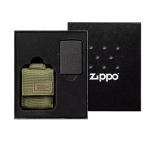 Набор ZIPPO: чёрная зажигалка Black Crackle® и зелёный нейлоновый чехол, в подарочной коробке