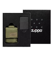 Набор ZIPPO: чёрная зажигалка Black Crackle® и зелёный нейлоновый чехол, в подарочной коробке