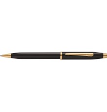 Шариковая ручка Cross Century II Black lacquer, черный лак с позолотой 23К