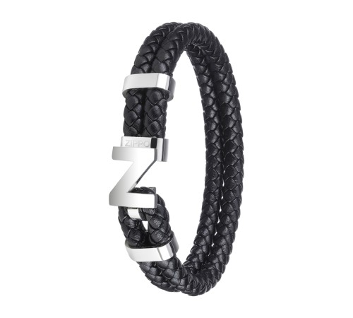 Браслет ZIPPO Steel Braided Leather Bracelet, чёрный, натуральная плетёная кожа/сталь, 22 см
