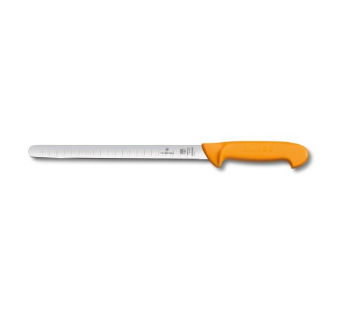 Нож для нарезки лосося VICTORINOX Swibo, гибкое лезвие 25 см с желобками, жёлтый
