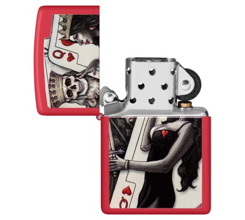 Зажигалка ZIPPO Skull King Queen Beauty с покрытием Red Matte, латунь/сталь, красная, 38x13x57 мм