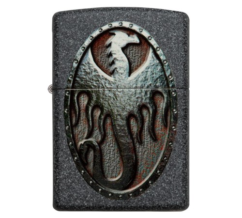 Зажигалка ZIPPO Metal Dragon Shield Design с покрытием Iron Stone™, латунь/сталь, серая, 38x13x57 мм