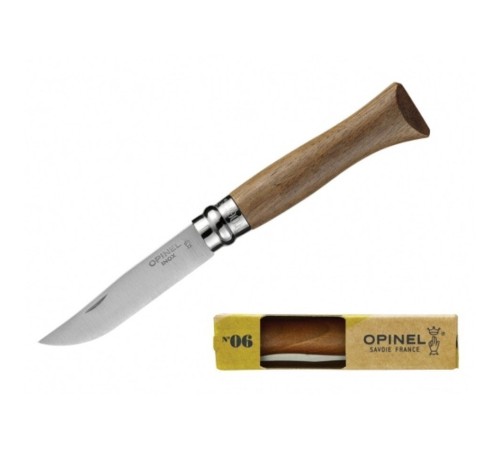Нож Opinel №6, нержавеющая сталь, ореховая рукоять в картонной коробке 002025