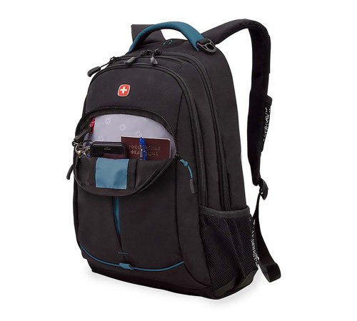 Рюкзак SWISSGEAR, черный/бирюзовый, фьюжн/2 мм рипстоп, 32x15x46 см, 22 л