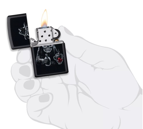 Зажигалка ZIPPO Bar Skull Design с покрытием Black Matte, латунь/сталь, чёрная, матовая, 38x13x57 мм