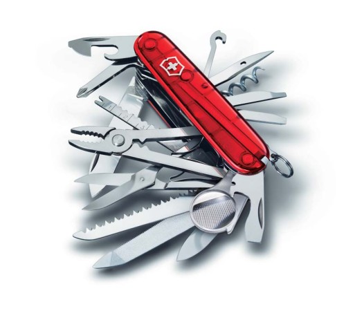 Нож перочинный VICTORINOX Swiss Champ, 91 мм, 33 функции, полупрозрачный красный