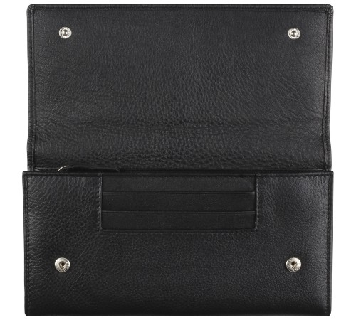 Кошелёк женский BUGATTI Lady Top, чёрный, натуральная воловья кожа, 20х2,5х10,5 см