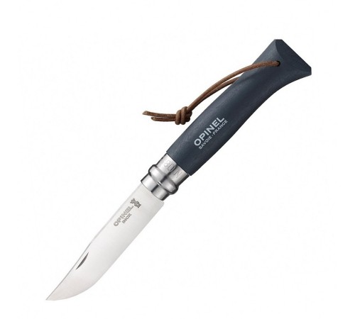 Нож Opinel №8 Trekking, нержавеющая сталь, кожаный темляк, серый, 001706