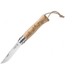 Нож Opinel №8 Trekking, нержавеющая сталь, рукоять бук, гравировка сурок, козел и эдельвейс, темляк, 001641