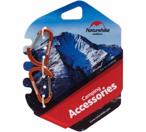Карабин Naturehike NH15A004-H  D-образный мини 4см 2 упаковки оранжевый, 6927595717301