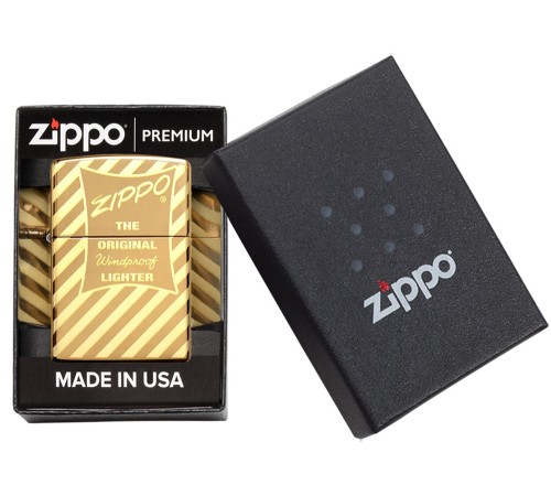 Зажигалка ZIPPO Vintage Box Top с покрытием High Polish Brass, латунь/сталь, золотистая, 38x13x57 мм
