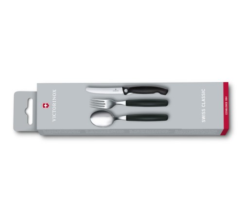 Набор из 3 столовых приборов VICTORINOX Swiss Classic: складной нож для овощей, вилка, ложка, чёрный