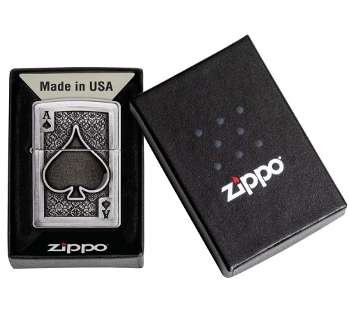 Зажигалка ZIPPO Ace Of Spades с покрытием Brushed Chrome, латунь/сталь, серебристая, 38x13x57 мм