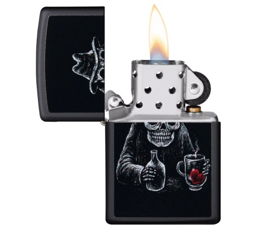 Зажигалка ZIPPO Bar Skull Design с покрытием Black Matte, латунь/сталь, чёрная, матовая, 38x13x57 мм