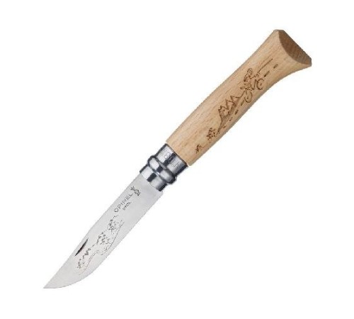 Нож Opinel №8, нержавеющая сталь, рукоять бук, гравировка велосипедист, 001790