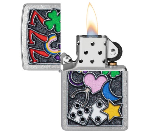 Зажигалка ZIPPO All Luck с покрытием Street Chrome, латунь/сталь, серебристая, 38x13x57 мм
