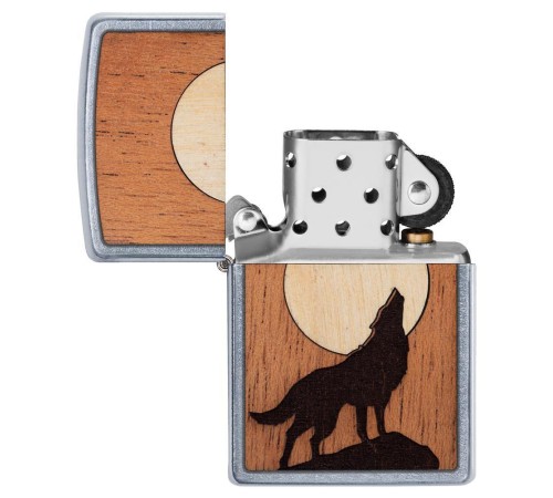 Зажигалка ZIPPO WOODCHUCK с покрытием Street Chrome™, латунь/сталь/дерево, серебристая, 38x13x57 мм