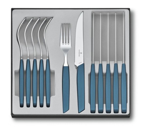 Кухонный набор Victorinox Swiss Modern Table Set 12шт с син. ручкой (6 ножей tomato, 6 вилок) 6.9096.11W2.12