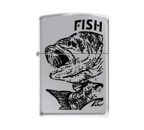 Зажигалка ZIPPO Чёрный окунь, латунь/сталь с покрытием High Polish Chrome, серебристая, 38x13x57 мм