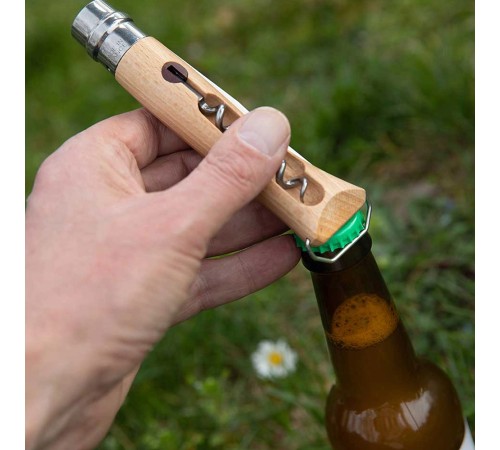 Нож Opinel №10, нержавеющая сталь, рукоять из бука, со штопором