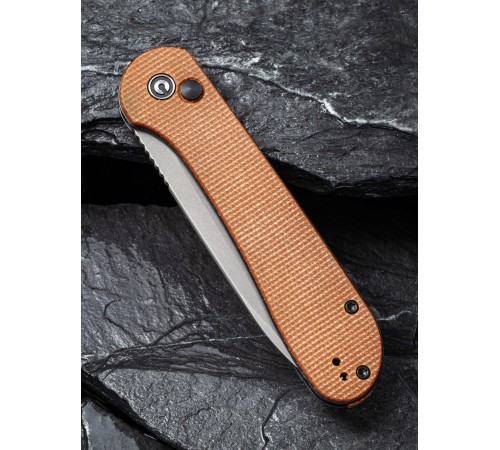 Складной нож CIVIVI Button Lock Elementum 14C28N Steel Gray Stonewashed Handle Brown Micarta