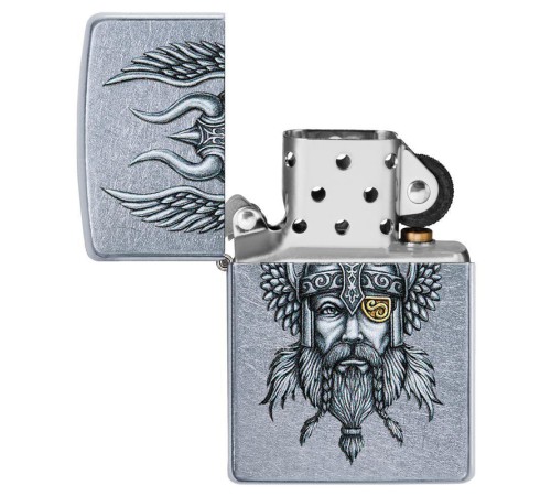Зажигалка ZIPPO Viking Warrior с покрытием Street Chrome™, латунь/сталь, серебристая, 38x13x57 мм