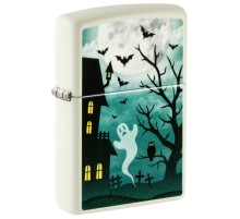 Зажигалка ZIPPO Spooky Design с покрытием Glow In The Dark Green, латунь/сталь, белая, 38x13x57 мм