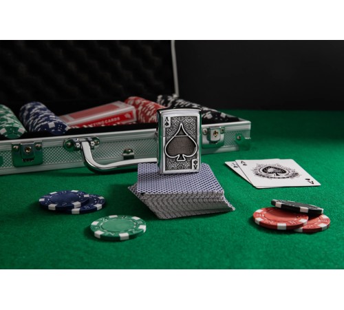 Зажигалка ZIPPO Ace Of Spades с покрытием Brushed Chrome, латунь/сталь, серебристая, 38x13x57 мм