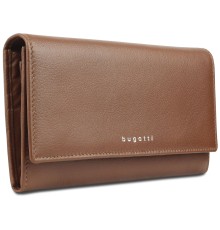Кошелёк женский BUGATTI Lady Top, коньячный, натуральная воловья кожа, 20х2,5х10,5 см