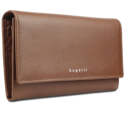 Кошелёк женский BUGATTI Lady Top, коньячный, натуральная воловья кожа, 20х2,5х10,5 см