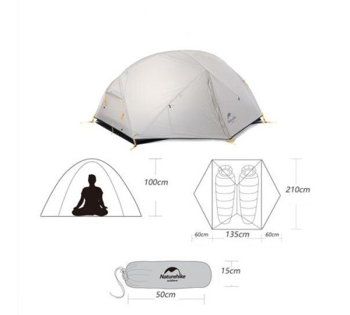 Палатка  Naturehike Mongar NH17T007-M  20D,двухместная сверхлегкая, зелено-белая, 6927595726051