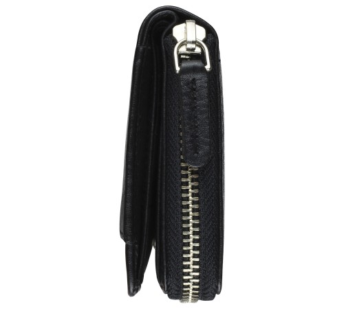 Кошелёк женский BUGATTI Lady Top, на молнии, чёрный, натуральная воловья кожа, 12х2,5х9 см
