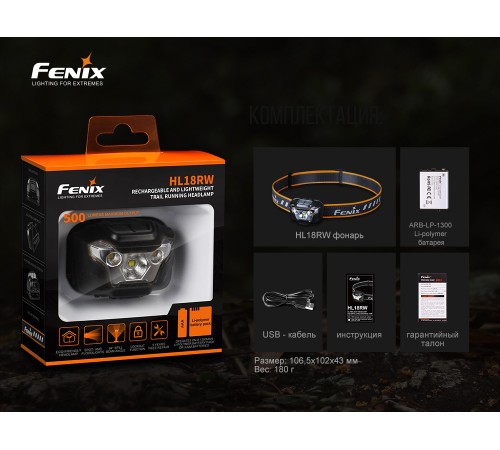Налобный фонарь Fenix HL18RW черный, HL18RWBlack