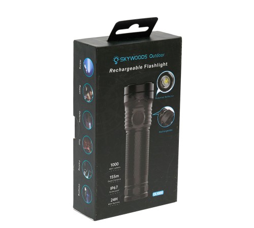 Ручной фонарь SKYWOODS MYSTIC, 1000 люмен, USB-Type C, холодный свет, IP67