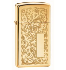 Зажигалка ZIPPO Slim® Venetian® с покрытием High Polish Brass, латунь/сталь, 29x10x60 мм