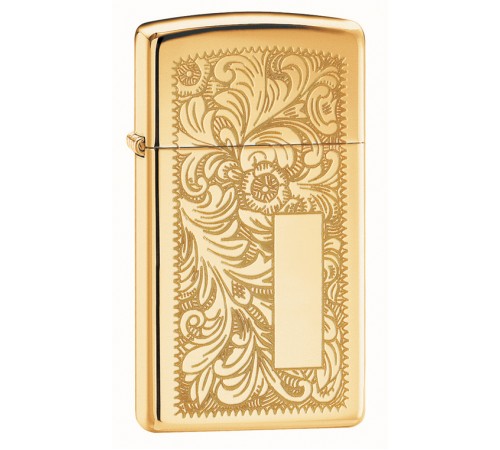Зажигалка ZIPPO Slim® Venetian® с покрытием High Polish Brass, латунь/сталь, 29x10x60 мм