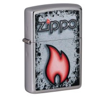 Зажигалка ZIPPO Flame Design с покрытием Street Chrome, латунь/сталь, серебристая, 38x13x57 мм