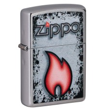 Зажигалка ZIPPO Flame Design с покрытием Street Chrome, латунь/сталь, серебристая, 38x13x57 мм
