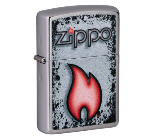 Зажигалка ZIPPO Flame Design с покрытием Street Chrome, латунь/сталь, серебристая, 38x13x57 мм