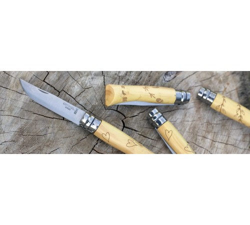 Набор в деревянной коробке из 6 ножей Opinel №7 Nature, нержавеющая сталь, рукоять самшит, гравировк, 001555