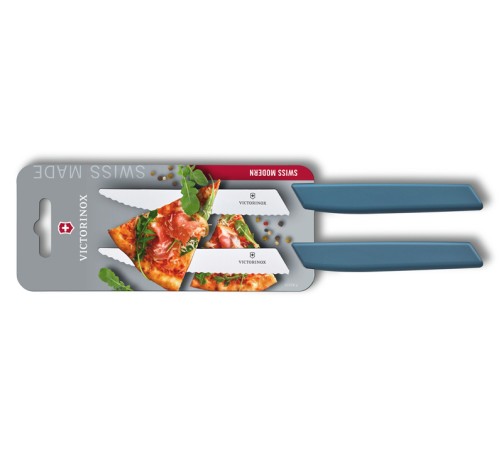 Набор из 2 ножей для стейка и пиццы VICTORINOX Swiss Modern, 12 см, с волнистой кромкой, в блистере