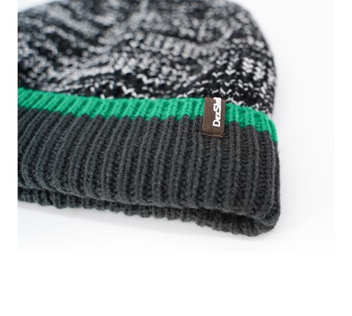Шапка водонепроницаемая Dexshell Cuffed Beanie, DH353GRN черная с зеленой полоской, размер L/XL, DH353GRNLXL