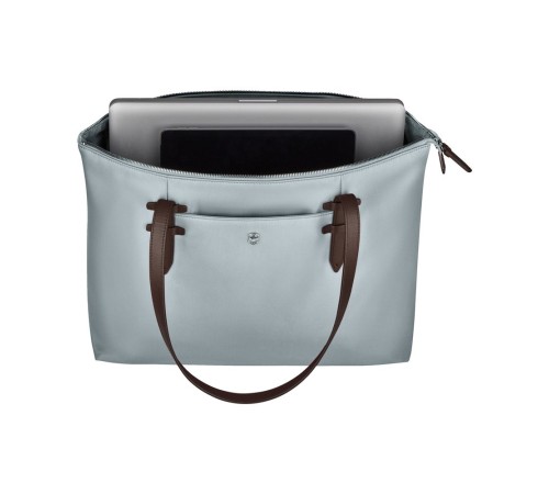 Сумка VICTORINOX Victoria Deluxe Business Tote, серо-синяя, нейлон/кожа, 47x15x31 см, 16 л