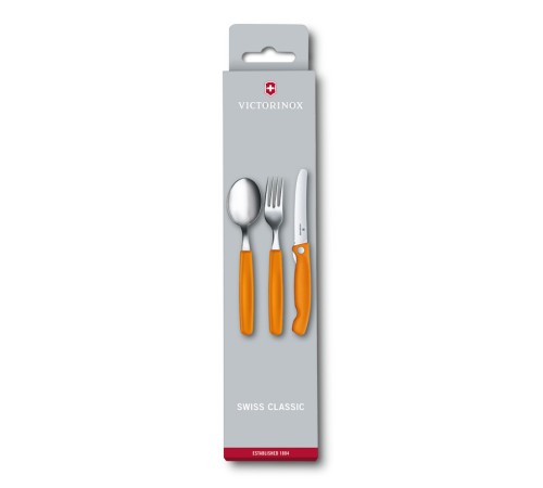Набор из 3 столовых приборов VICTORINOX Swiss Classic: нож для овощей, вилка, ложка, оранжевый цвет