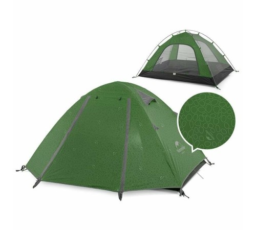 Палатка Naturehike P-Series NH18Z033-P 210T65D трехместная, темно-зеленая, 6927595762639