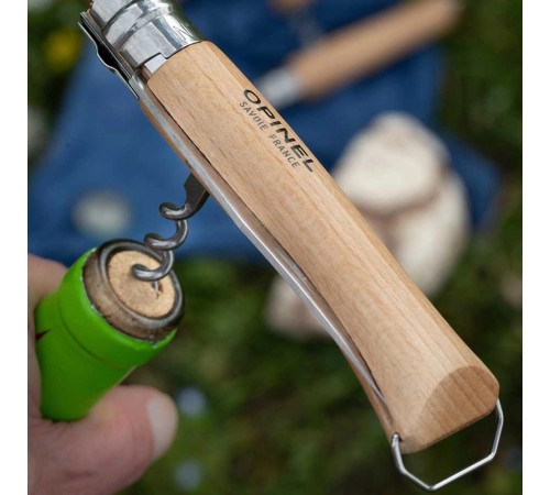 Нож Opinel №10, нержавеющая сталь, рукоять из бука, со штопором