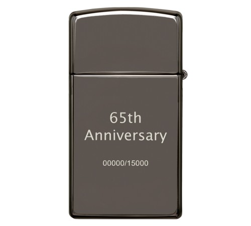 Зажигалка 65th Anniversary Zippo Slim® с покрытием Black Ice®, латунь/сталь, чёрная, 29x10x60 мм