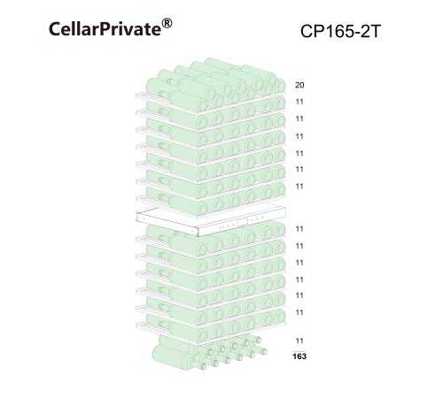Винный шкаф двухзонный компресорный Cellar Private CP165-2T