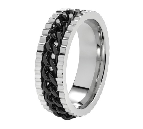 Кольцо ZIPPO Link Chain Ring, серебристо-чёрное, с цепочным орнаментом, сталь, диаметр 22,3 мм